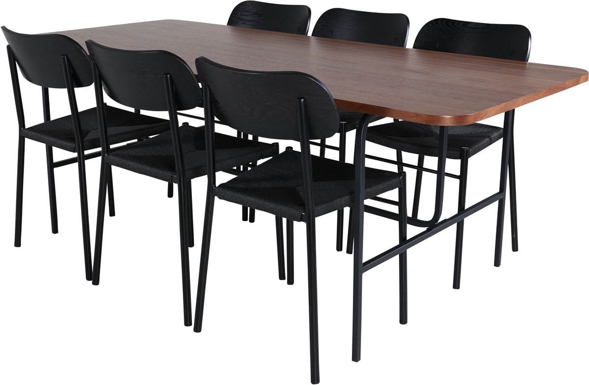 Unowa Eethoek Eetkamertafel Okkernoot Decor En 6 Polly Eetkamerstal Zwart.