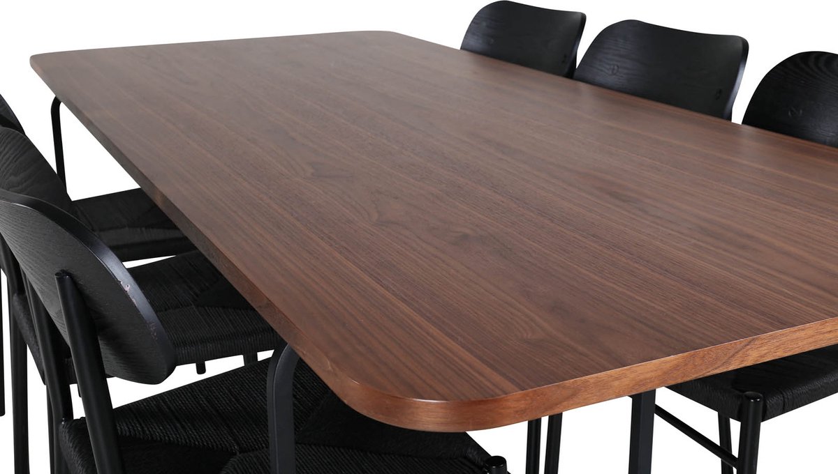Unowa Eethoek Eetkamertafel Okkernoot Decor En 6 Polly Eetkamerstal Zwart.