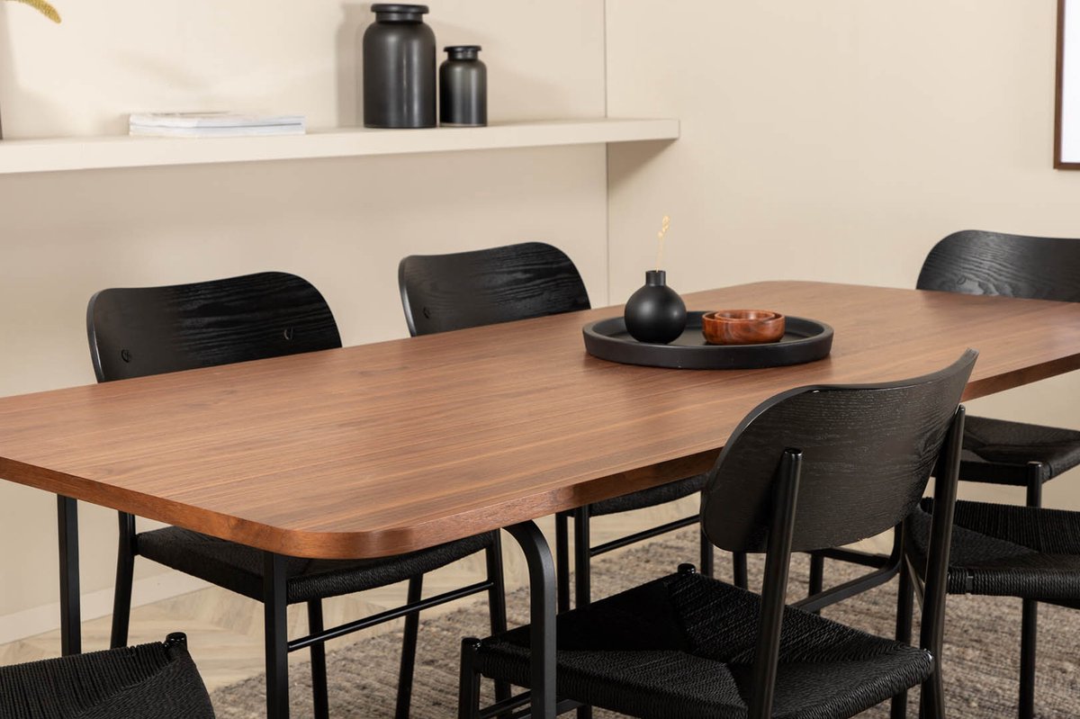 Unowa Eethoek Eetkamertafel Okkernoot Decor En 6 Polly Eetkamerstal Zwart.