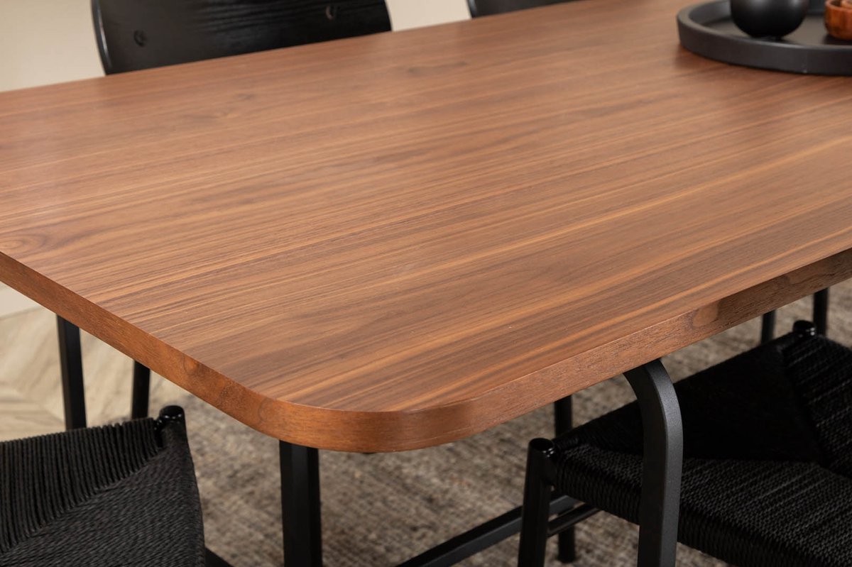 Unowa Eethoek Eetkamertafel Okkernoot Decor En 6 Polly Eetkamerstal Zwart.