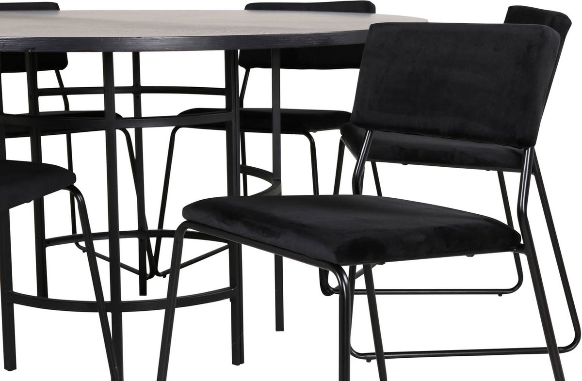 Copenhagen Eethoek Eetkamertafel Bruin En 6 Kenth Eetkamerstal Velours Zwart.