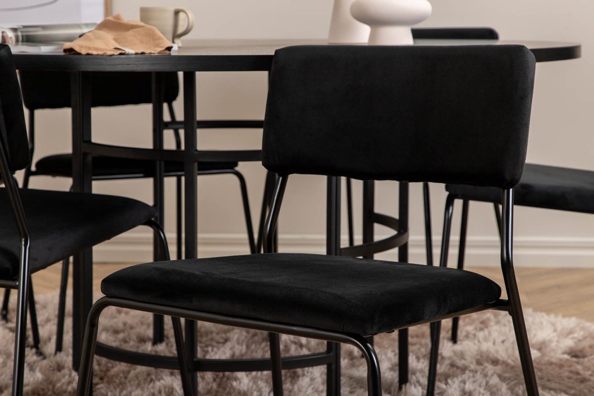 Copenhagen Eethoek Eetkamertafel Bruin En 6 Kenth Eetkamerstal Velours Zwart.