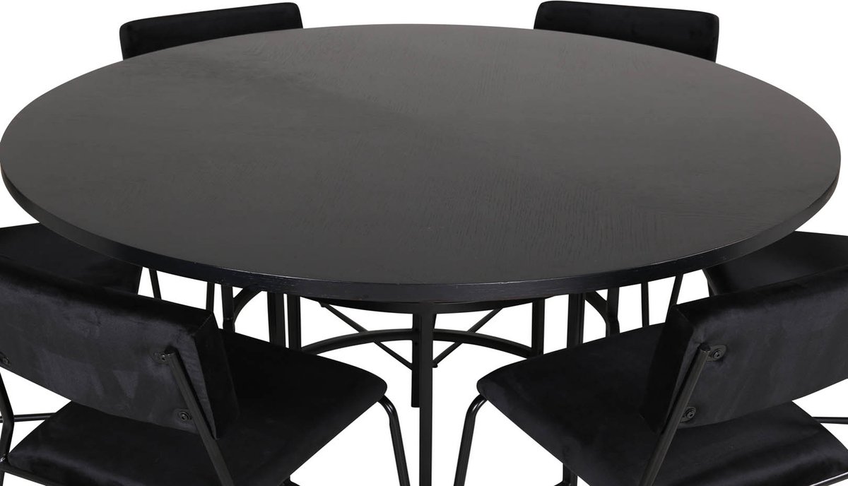 Copenhagen Eethoek Eetkamertafel Bruin En 6 Kenth Eetkamerstal Velours Zwart.