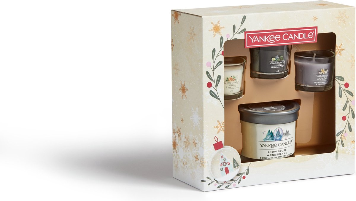 Yankee Candle Giftset (Tumbler Kaars & 3 Filled Votives) Snow Globe Wonderland - 4 Stuks - Grijs