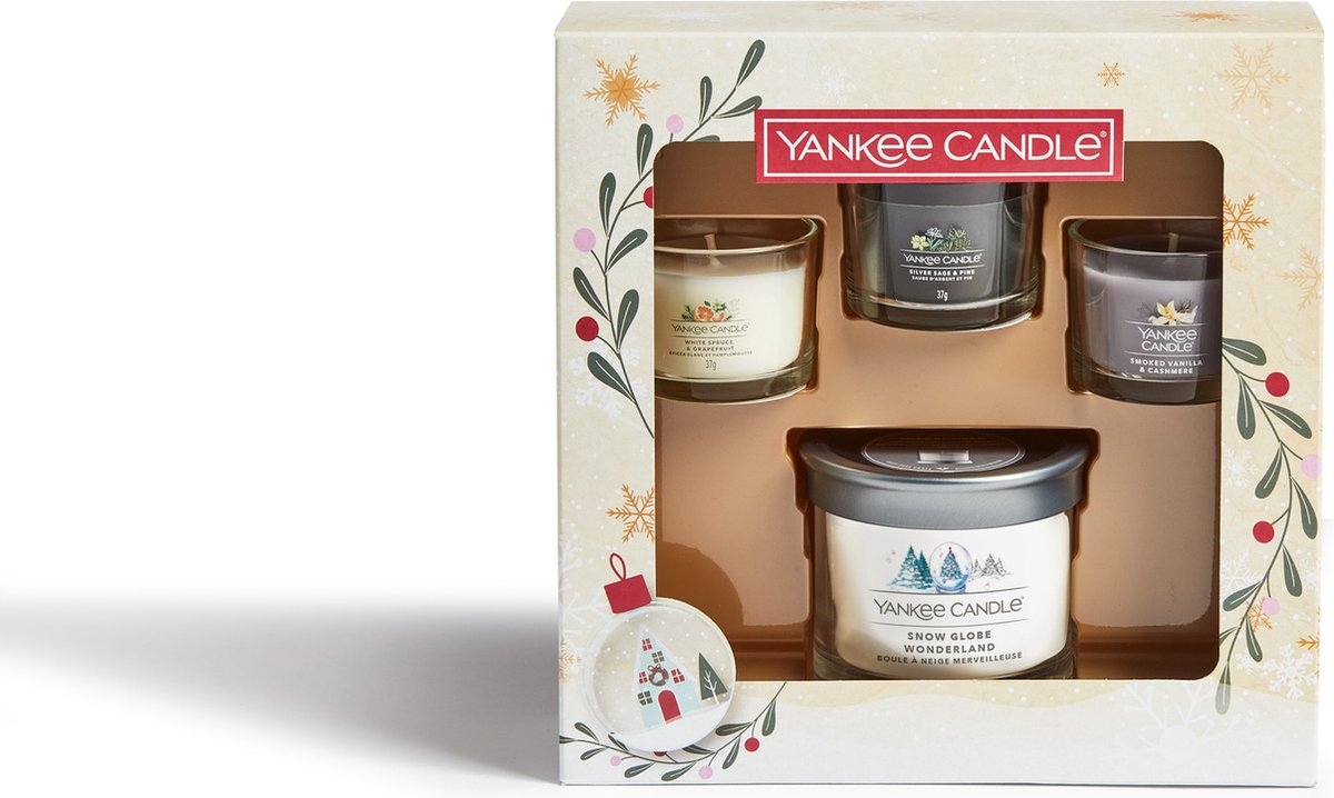 Yankee Candle Giftset (Tumbler Kaars & 3 Filled Votives) Snow Globe Wonderland - 4 Stuks - Grijs
