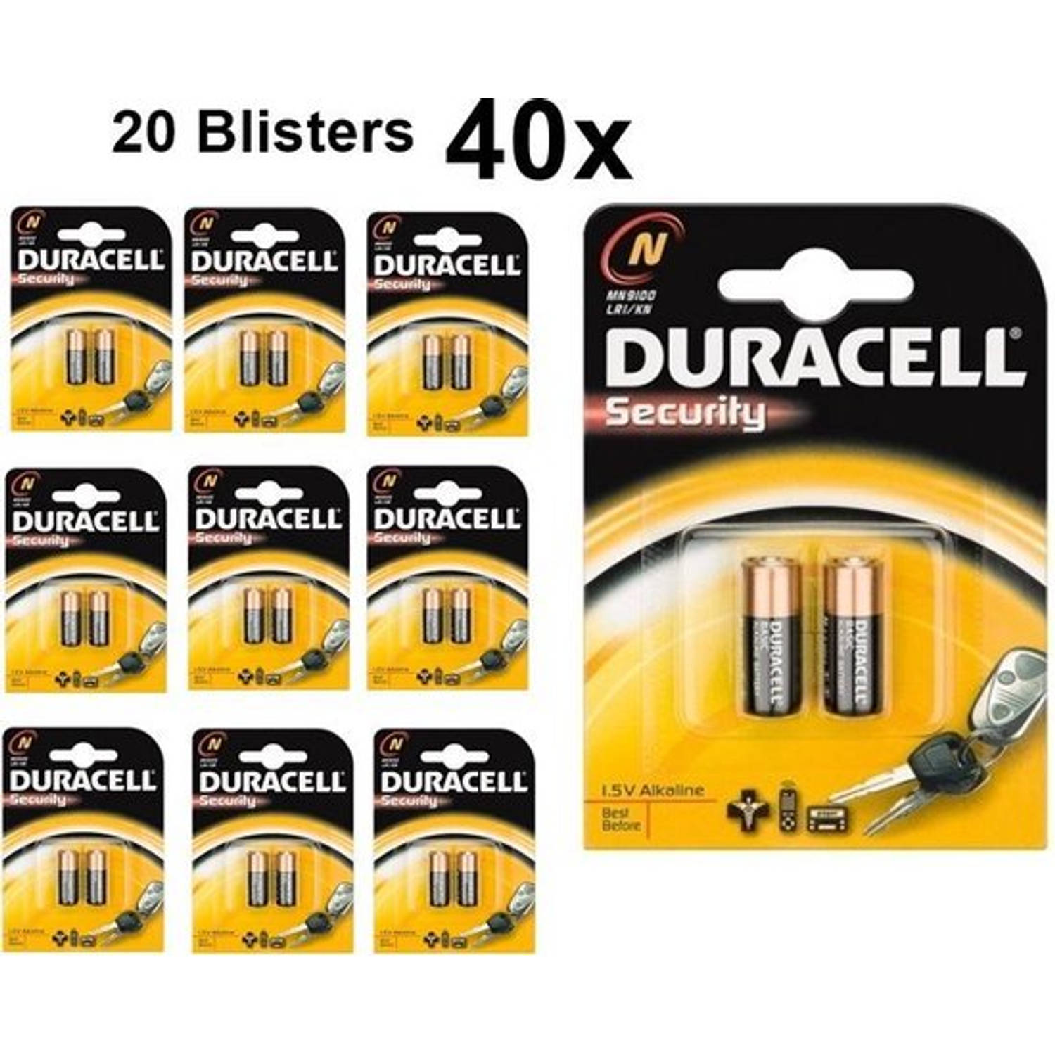 Duracell 40 Stuks (20 Blisters A 2st) - Lr1 / N / E90 / 910a 1,5 V Alkaline Batterij (Duo Pack)