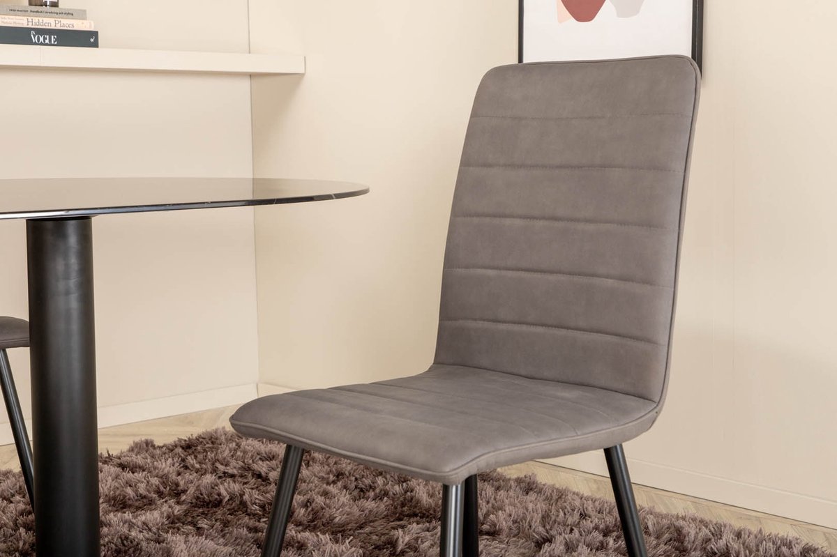 Pillan Eethoek Eetkamertafel Zwart Glas Marmer Decor En 4 Windu Lyx Eetkamerstal Grijs.
