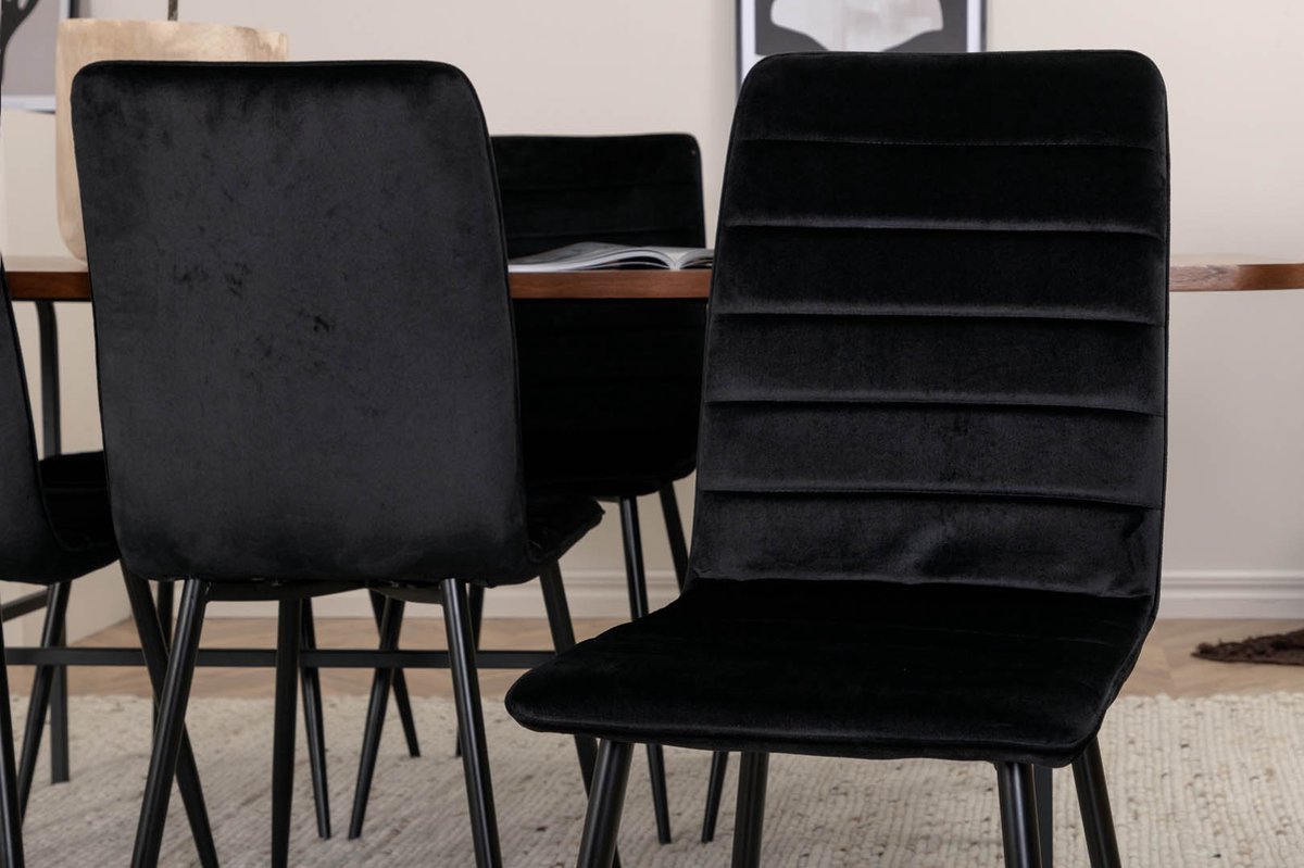 Unowa Eethoek Eetkamertafel Okkernoot Decor En 6 Windu Lyx Eetkamerstal Velours Zwart.