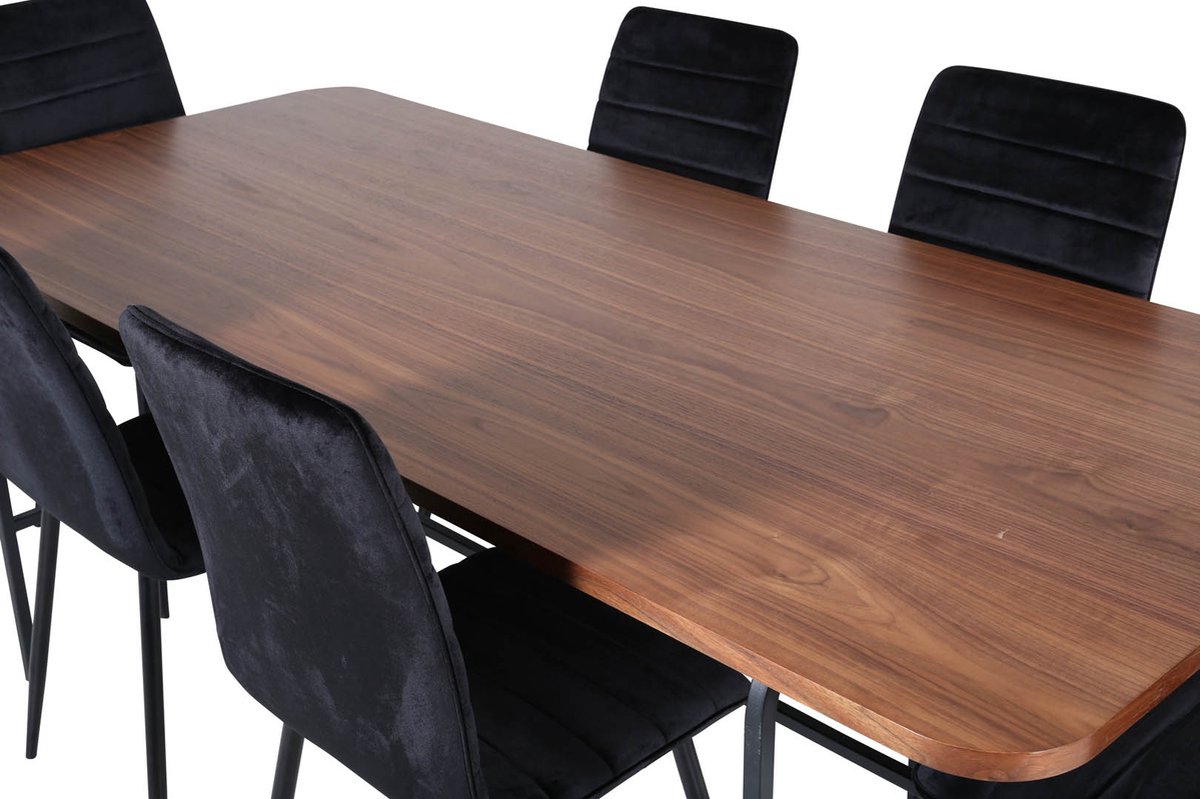 Unowa Eethoek Eetkamertafel Okkernoot Decor En 6 Windu Lyx Eetkamerstal Velours Zwart.