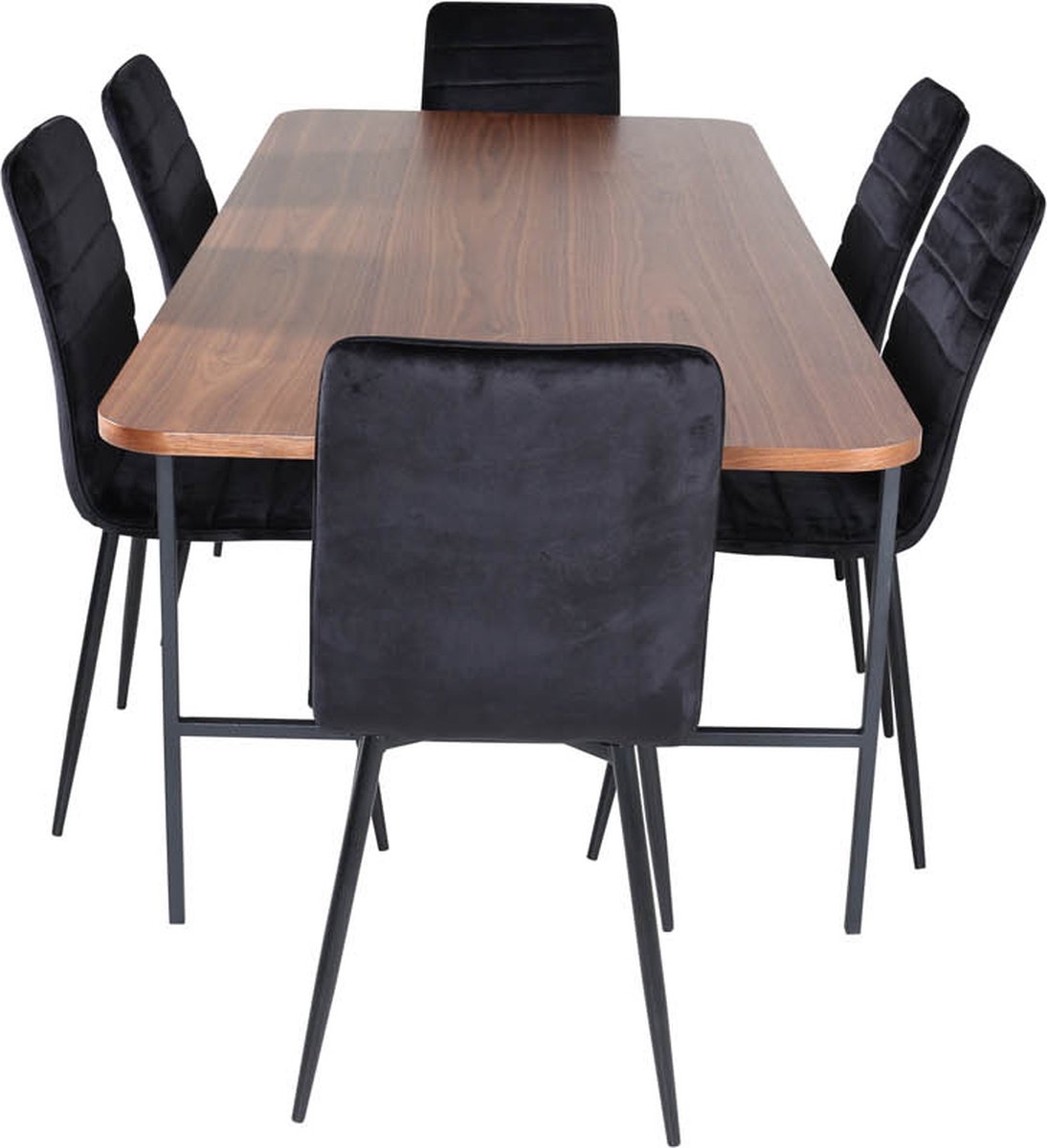 Unowa Eethoek Eetkamertafel Okkernoot Decor En 6 Windu Lyx Eetkamerstal Velours Zwart.
