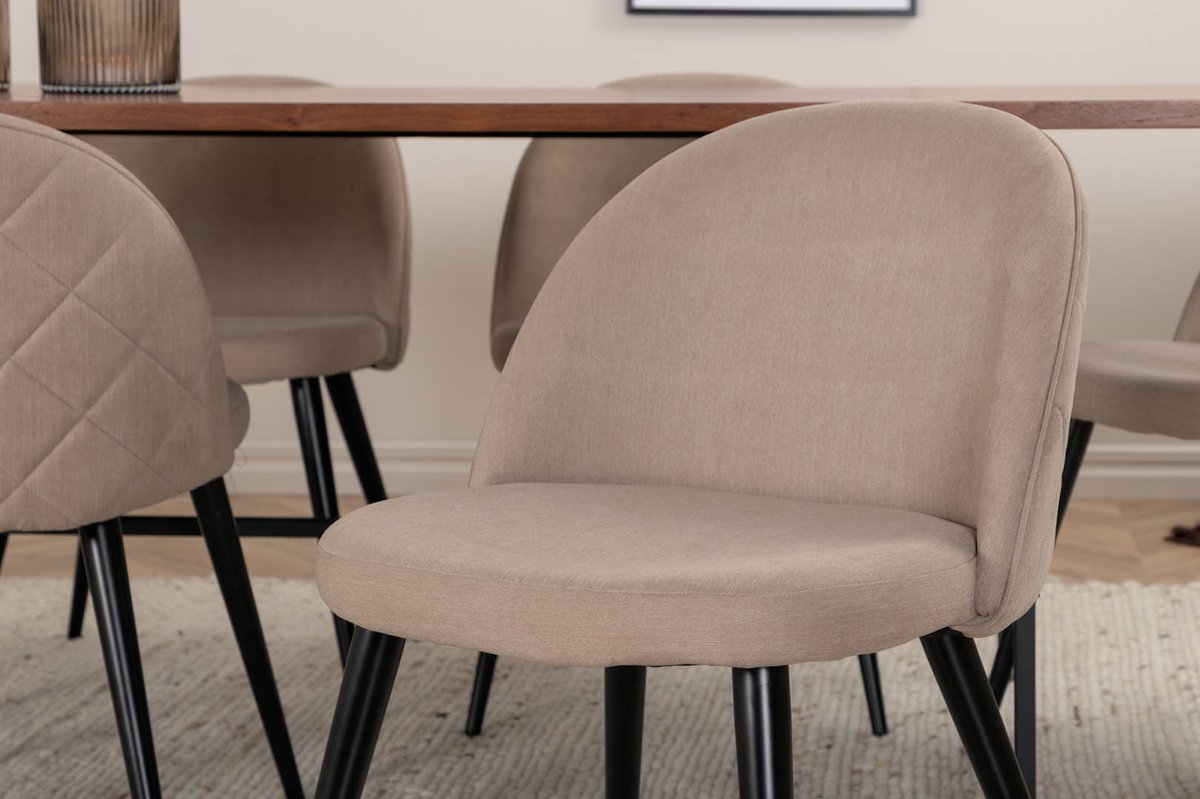 Unowa Eethoek Eetkamertafel Okkernoot Decor En 6 Velvet Stitches Eetkamerstal Beige. - Bruin