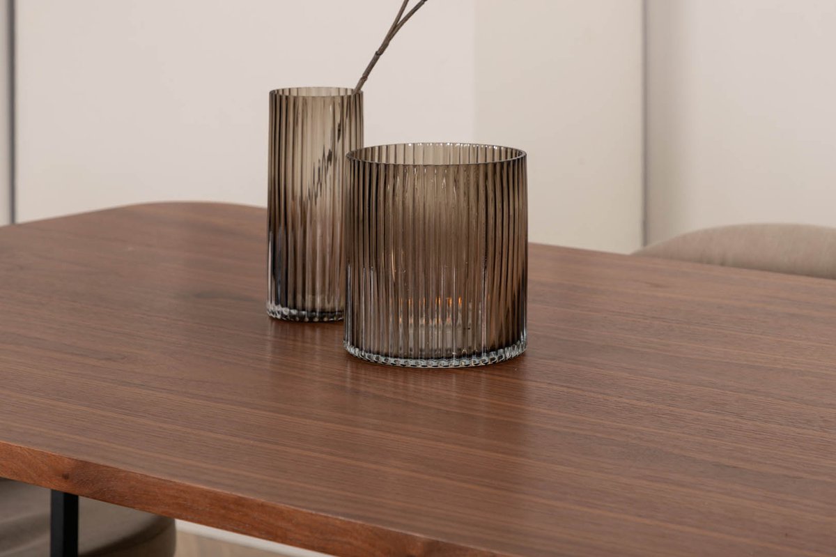 Unowa Eethoek Eetkamertafel Okkernoot Decor En 6 Velvet Stitches Eetkamerstal Beige. - Bruin