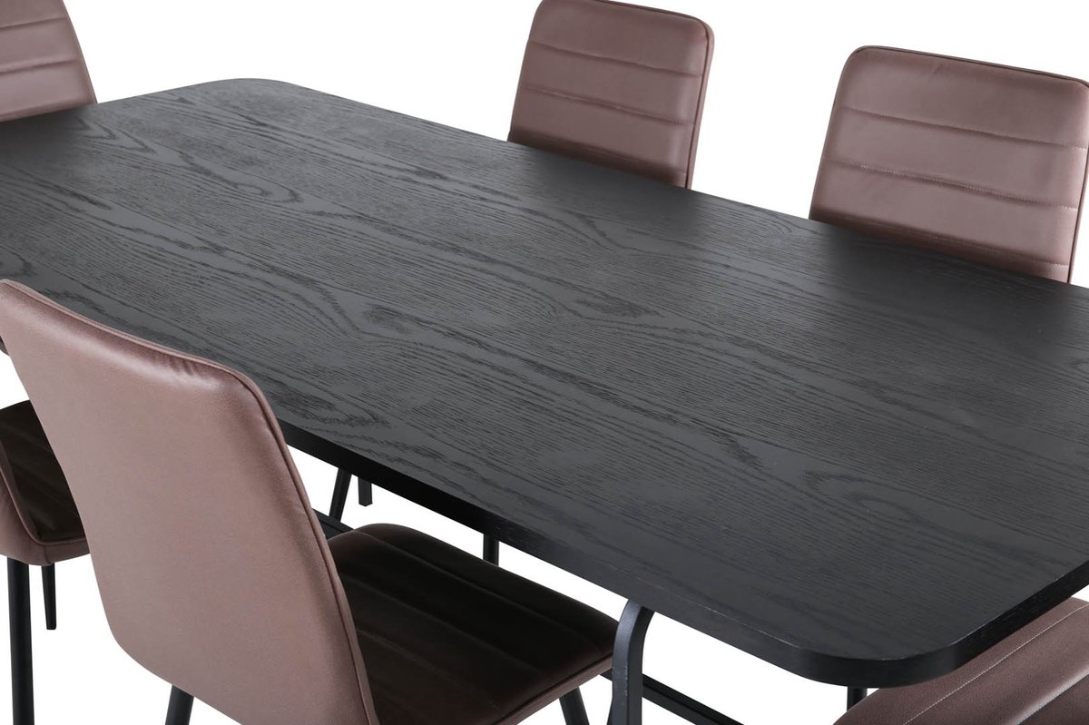 Unobl Eethoek Eetkamertafel En 6 Windu Lyx Eetkamerstal Bruin. - Zwart