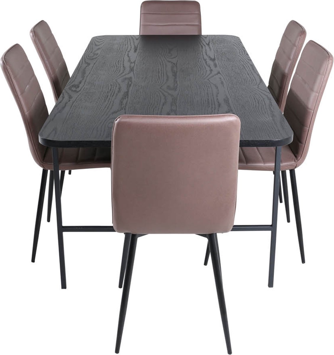 Unobl Eethoek Eetkamertafel En 6 Windu Lyx Eetkamerstal Bruin. - Zwart