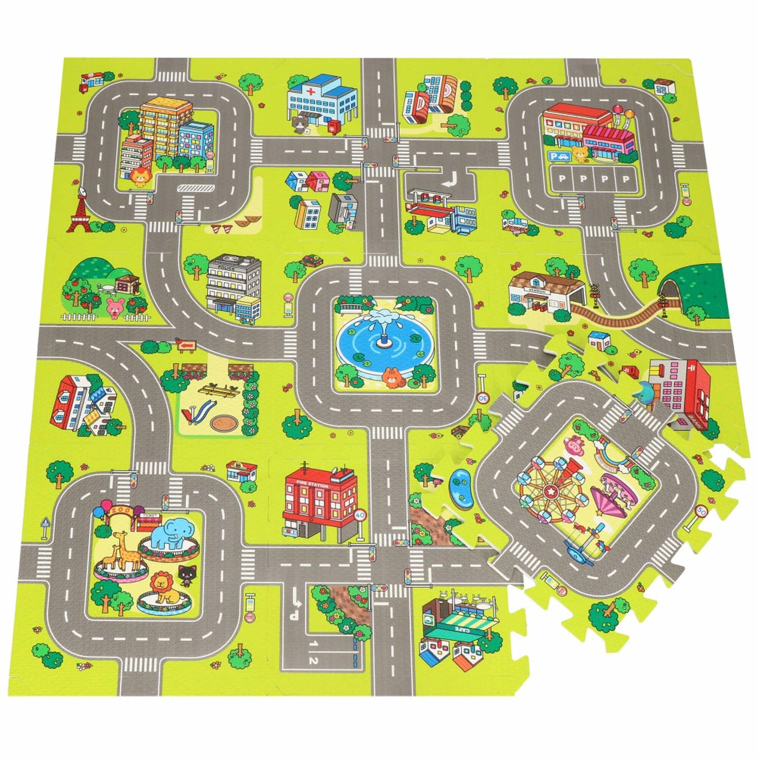 Speelmat Speelmat Foam Puzzelmat Verkeersmat 9 Puzzelstukken