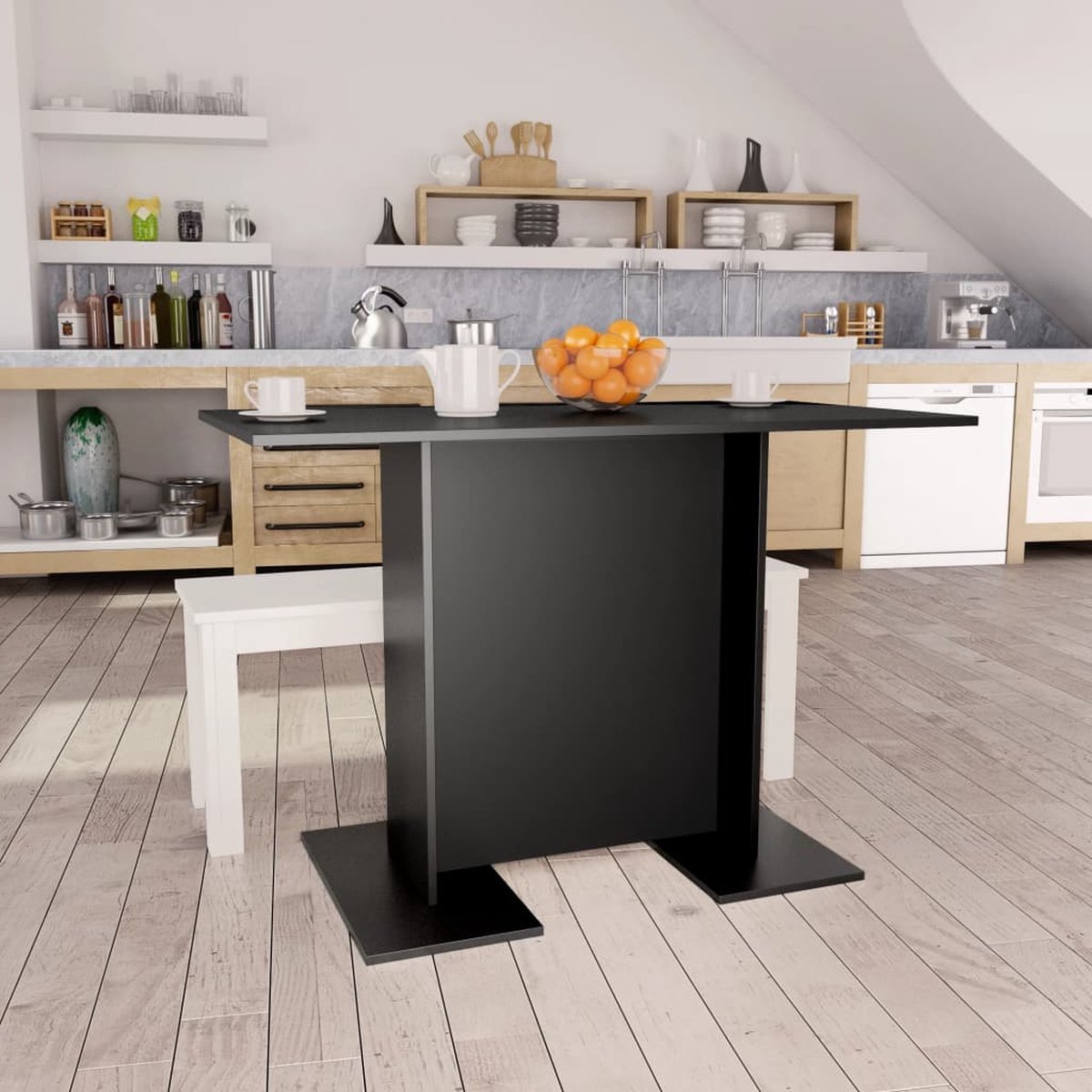 vidaXL Eettafel 110x60x75 cm spaanplaat - Negro