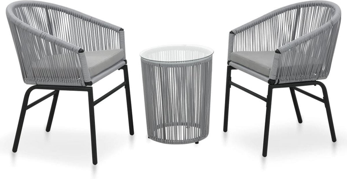 vidaXL 3-delige Bistroset met kussens PVC-rattan antraciet - Grijs