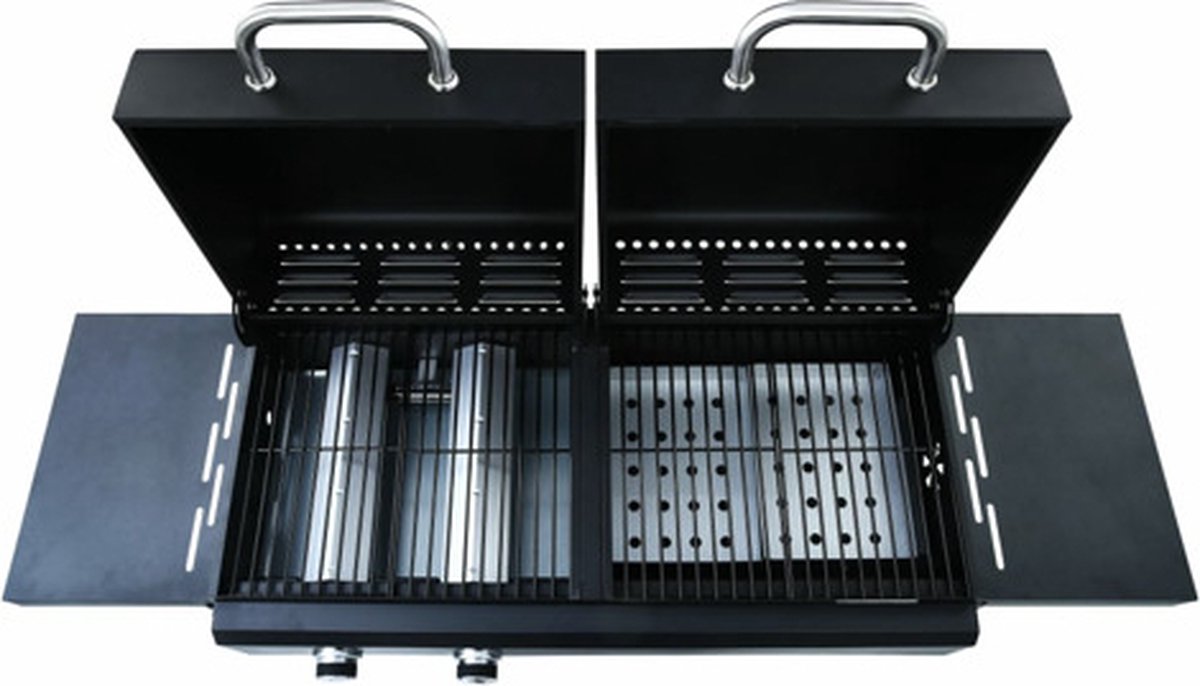 vidaXL Gas-/houtskoolbarbecue met 3 branders - Zwart