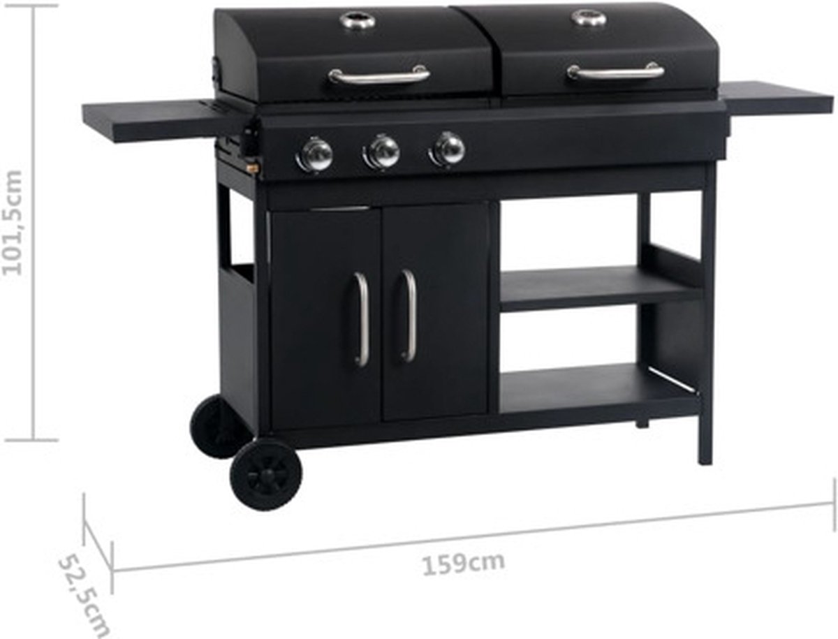 vidaXL Gas-/houtskoolbarbecue met 3 branders - Zwart