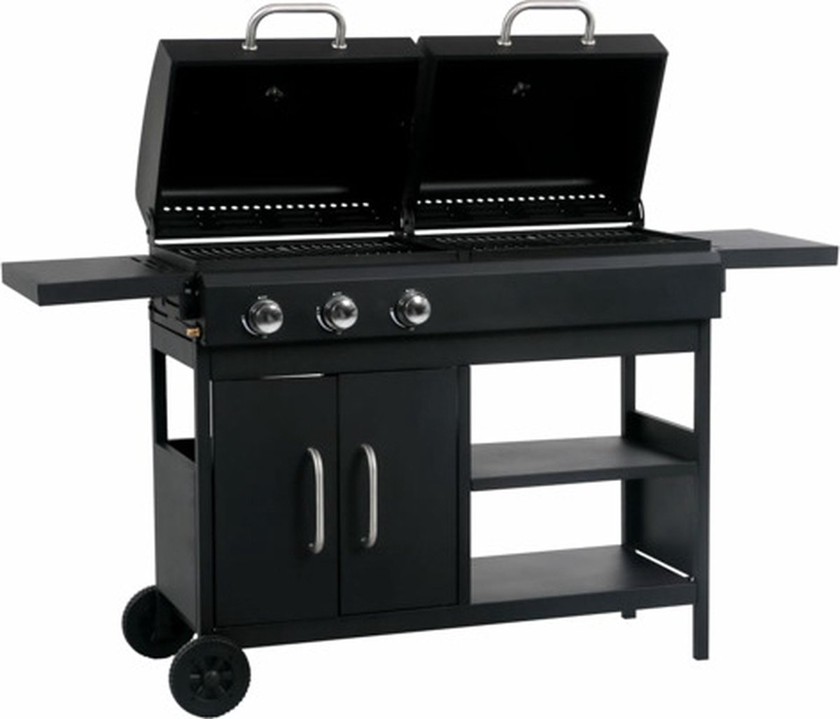 vidaXL Gas-/houtskoolbarbecue met 3 branders - Zwart