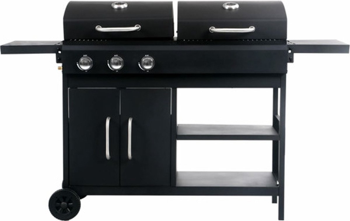 vidaXL Gas-/houtskoolbarbecue met 3 branders - Zwart