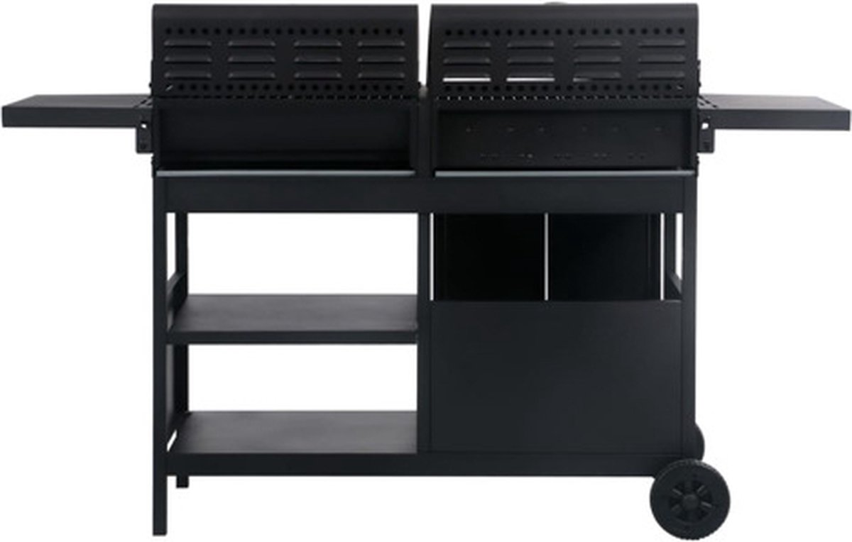 vidaXL Gas-/houtskoolbarbecue met 3 branders - Zwart