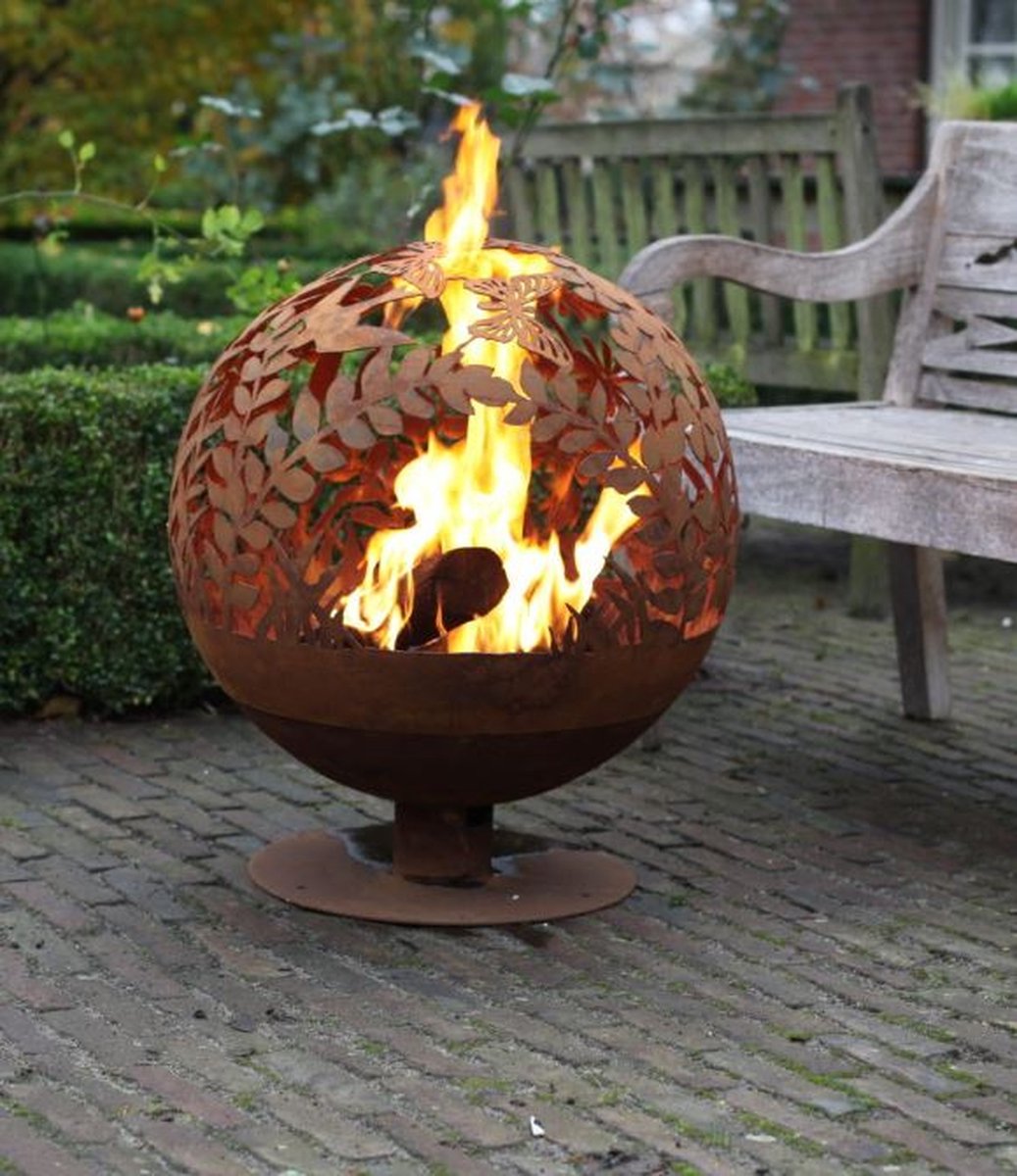 Esschert Design Vuurkorf lasergesneden bloemen roestkleurig FF294 - Bruin