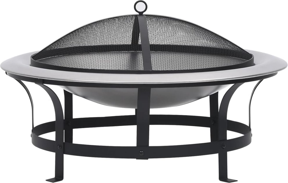 vidaXL Tuinvuurplaats met grill 76 cm roestvrij staal - Negro