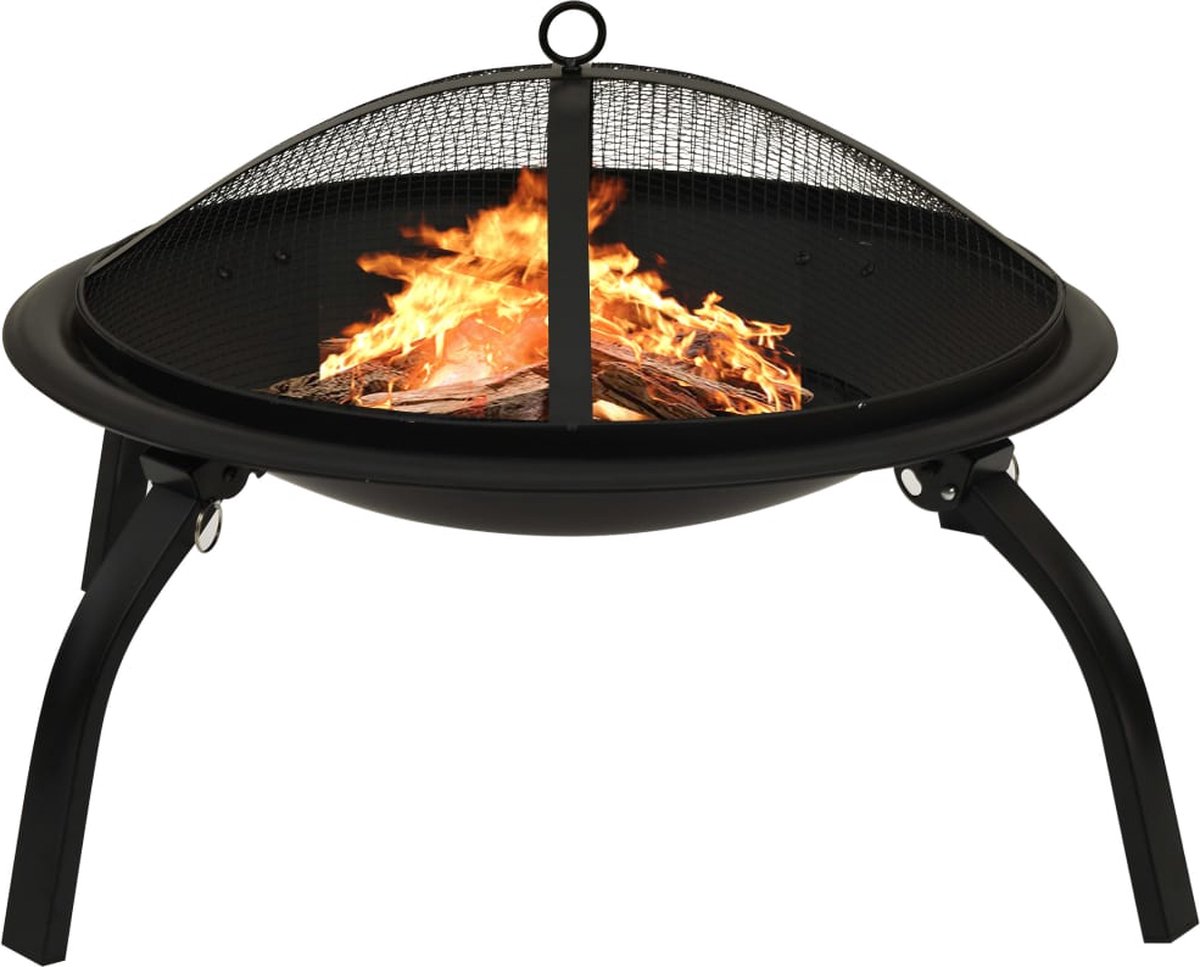 vidaXL Vuurplaats en barbecue 2-in-1 met pook 56x56x49 cm staal - Negro