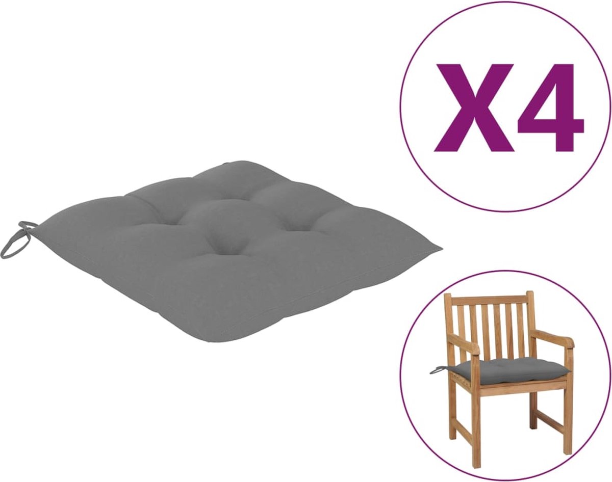 vidaXL Stoelkussens 4 st 50x50x7 cm stof - Grijs