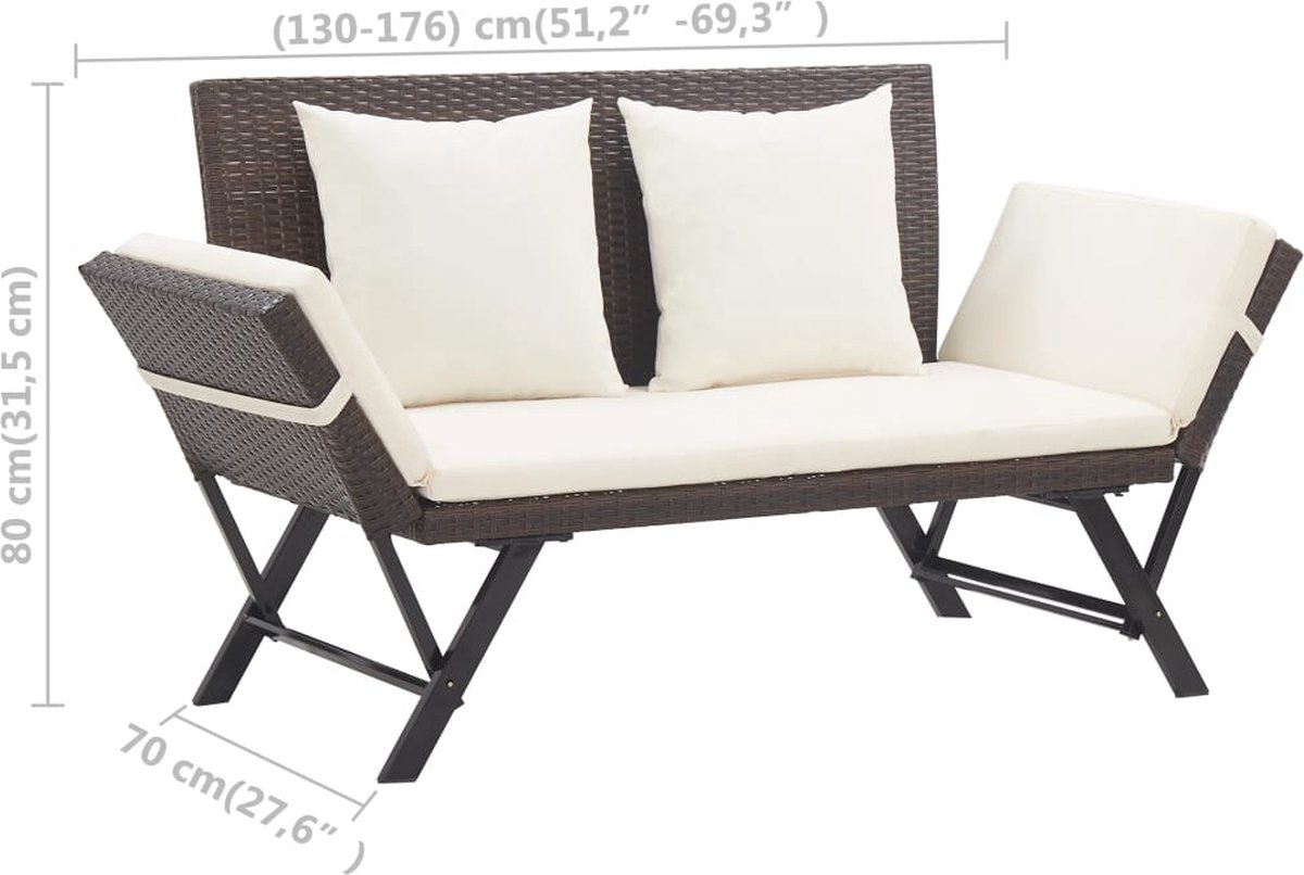 vidaXL Tuinbank met kussens 176 cm poly rattan - Bruin