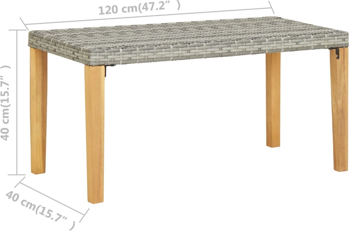 vidaXL Tuinbank 120 cm poly rattan en massief acaciahout - Grijs