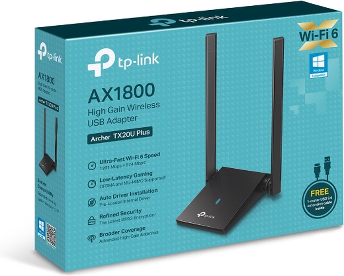 Tp-link Archer Tx20u Plus Ax1800 Dual Antennas High Gain Wireless Usb Adapter - Zwart