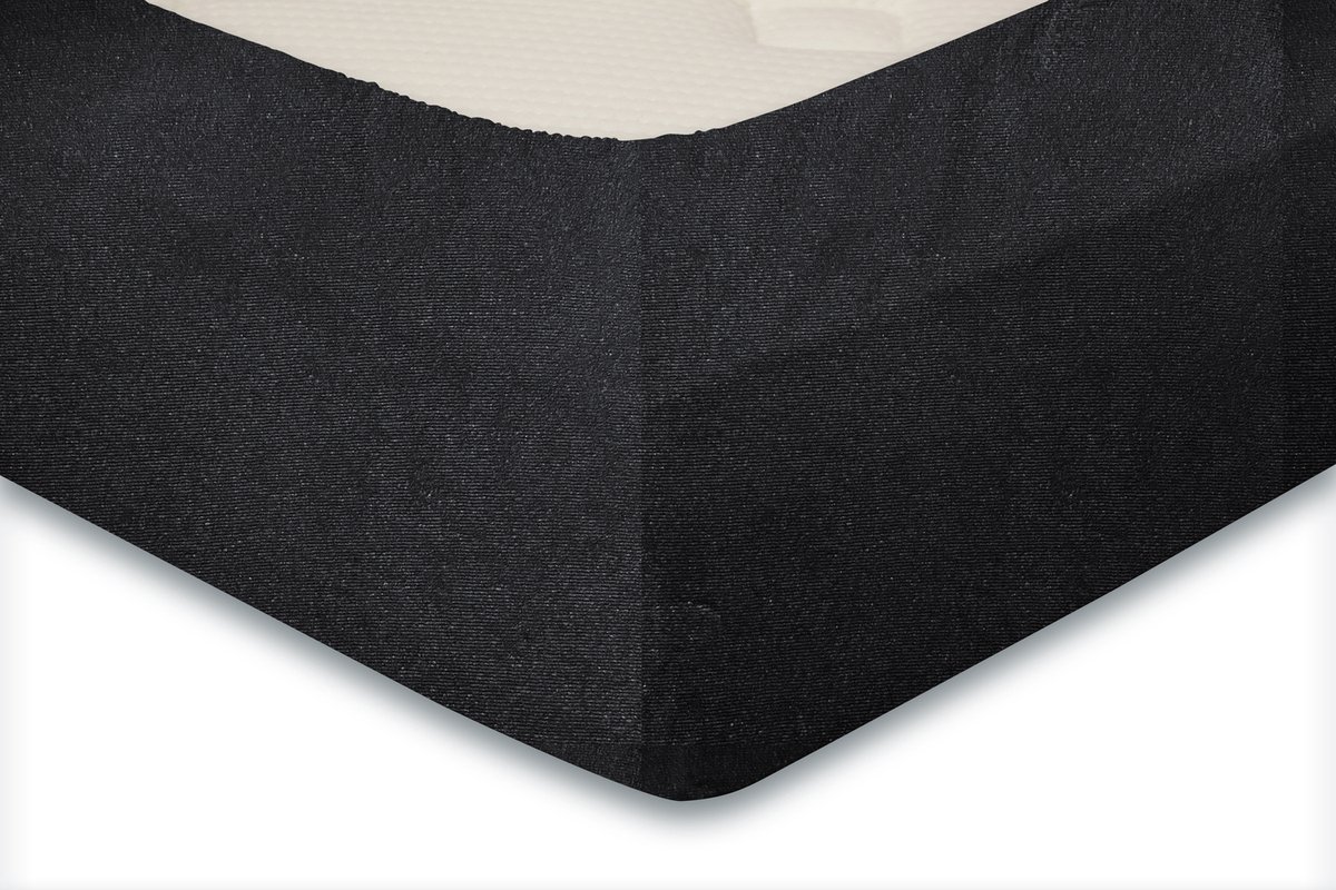 Linnick Badstof Velours Hoeslaken - Black - 1 Persoons - 90x220-100x200cm - Zwart