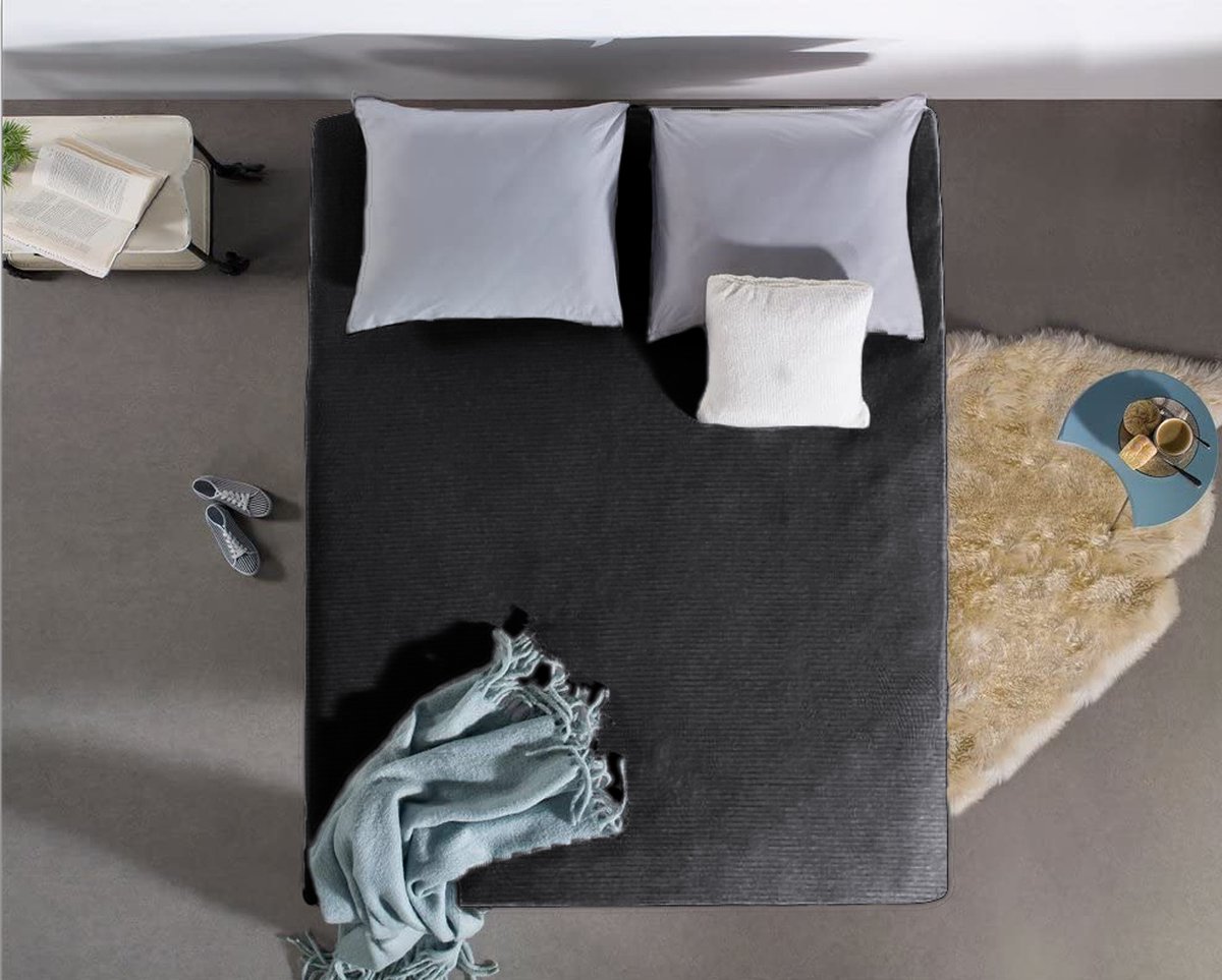 Linnick Badstof Velours Hoeslaken - Black - 1 Persoons - 90x220-100x200cm - Zwart