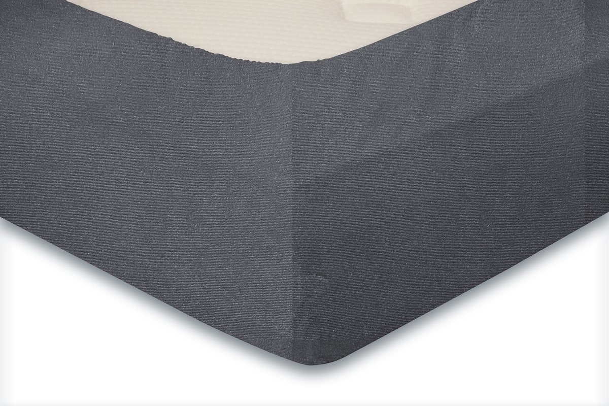 Linnick Badstof Velours Hoeslaken - Anthracite - 1 Persoons - 90x220-100x200cm - Grijs