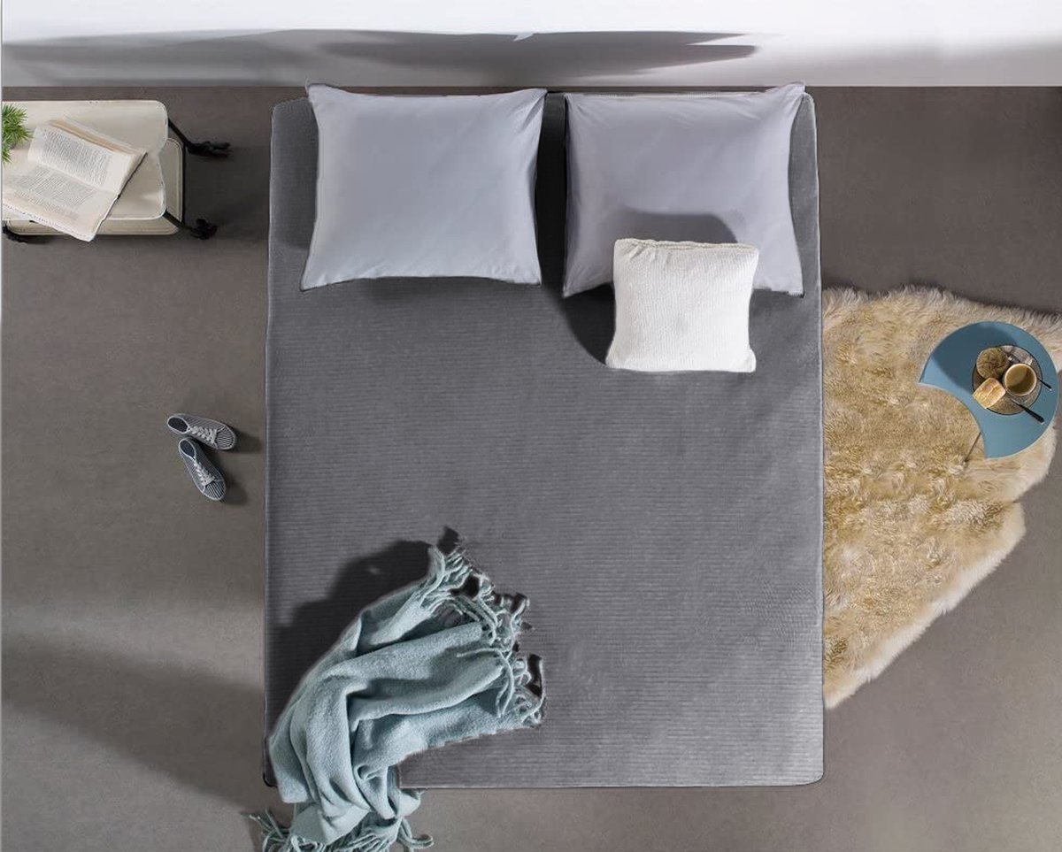 Linnick Badstof Velours Hoeslaken - Anthracite - 1 Persoons - 90x220-100x200cm - Grijs