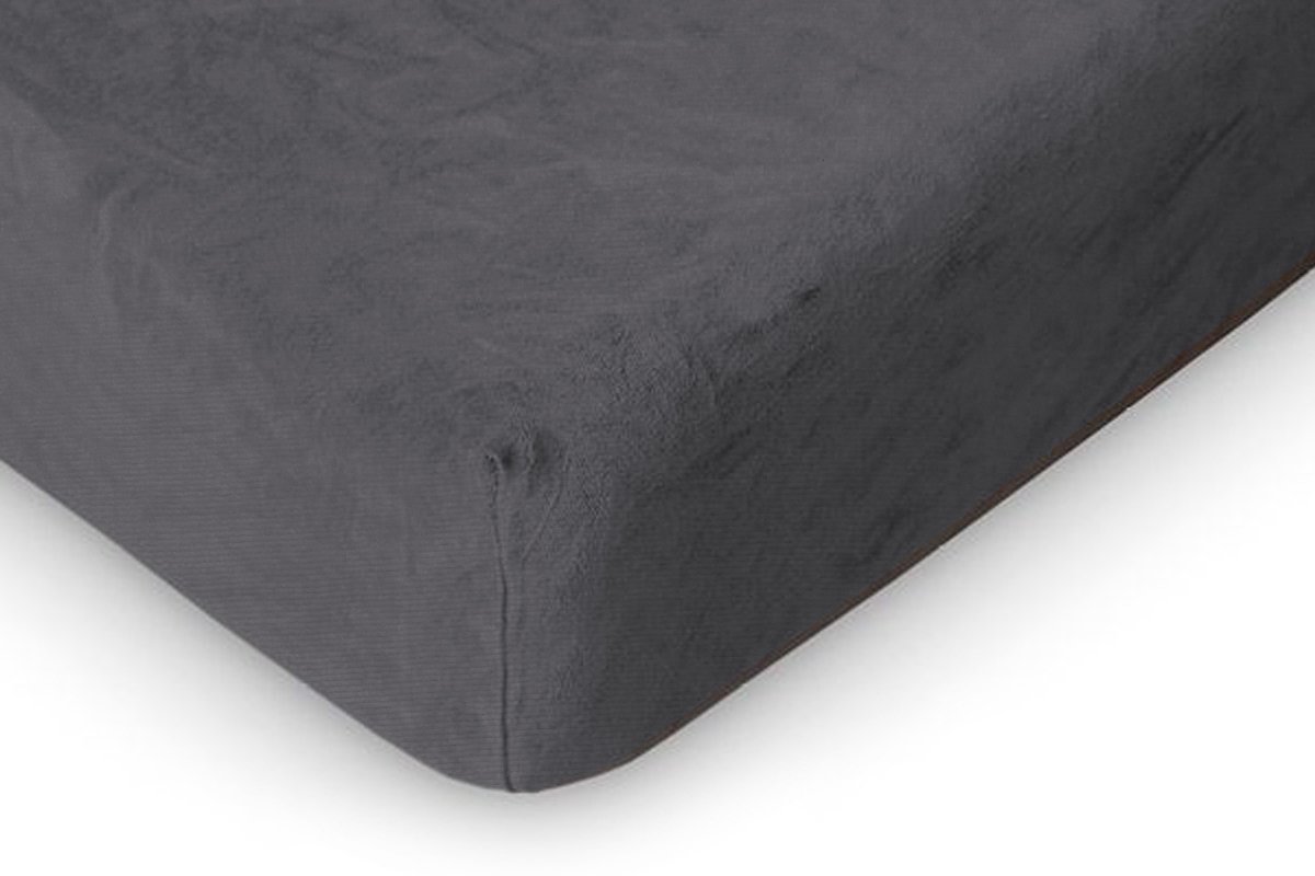 Linnick Badstof Velours Hoeslaken - Anthracite - Lits Jumeaux - 160x210/220-180x200cm - Grijs