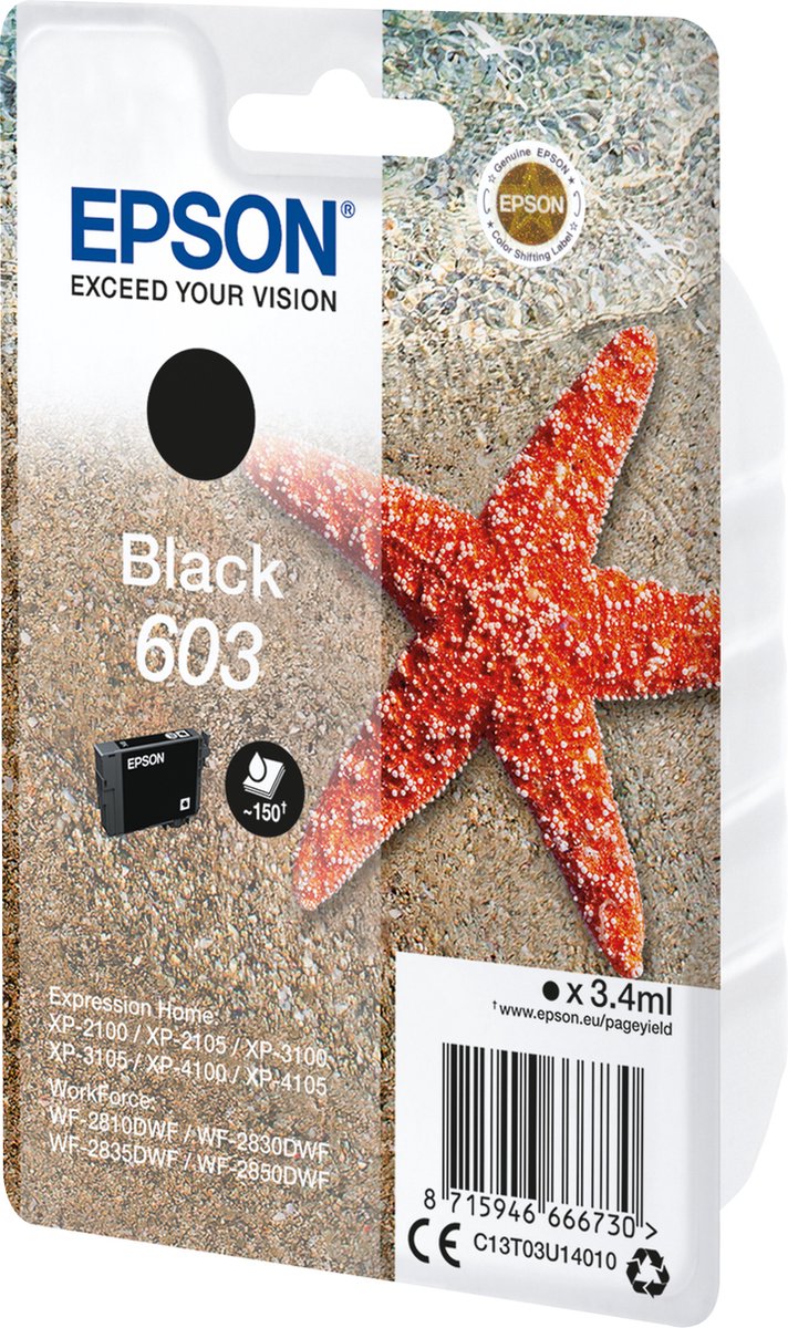 Epson Singlepack Black 603 Ink - Negro