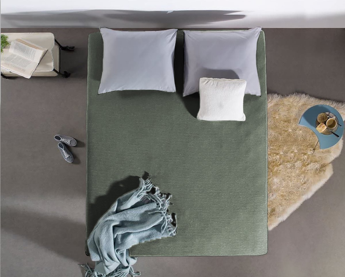 Linnick Badstof Velours Hoeslaken - Green - Lits Jumeaux - 160x210/220-180x200cm - Groen