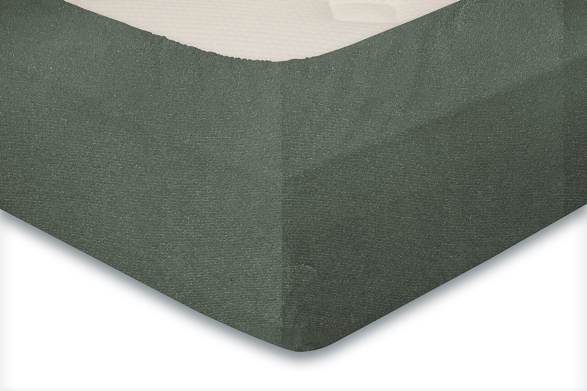Linnick Badstof Velours Hoeslaken - Green - Lits Jumeaux - 160x210/220-180x200cm - Groen