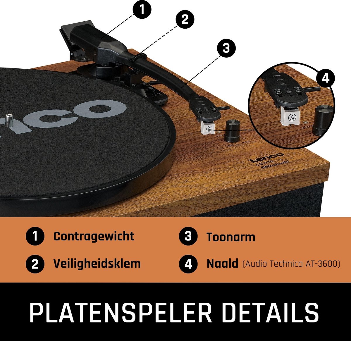 Lenco Platenspeler Incl Twee Externe Speakers Ls-301wd Hout - Zwart