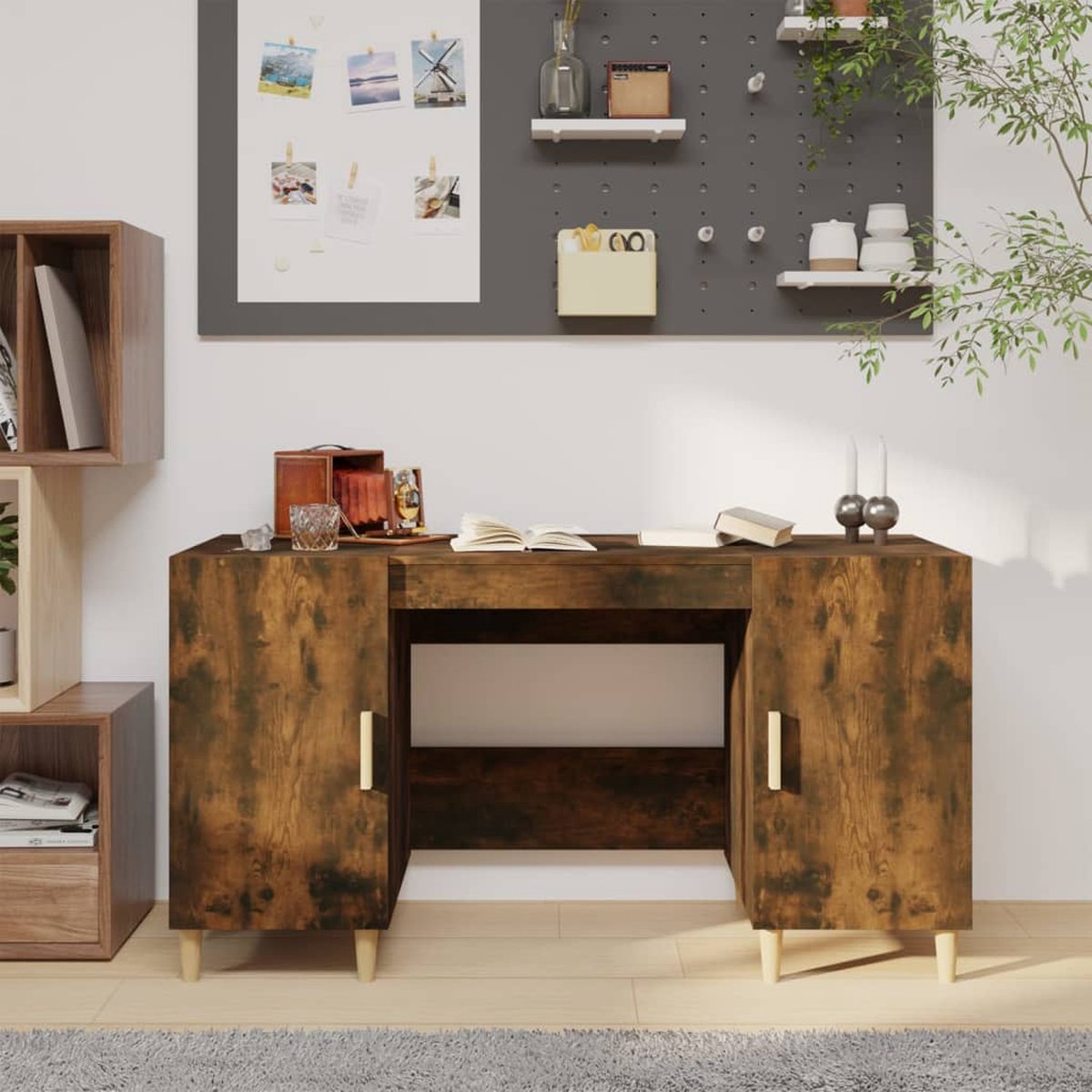 Vidaxl Bureau 140x50x75 Cm Bewerkt Hout Gerookt Eikenkleurig - Marrón