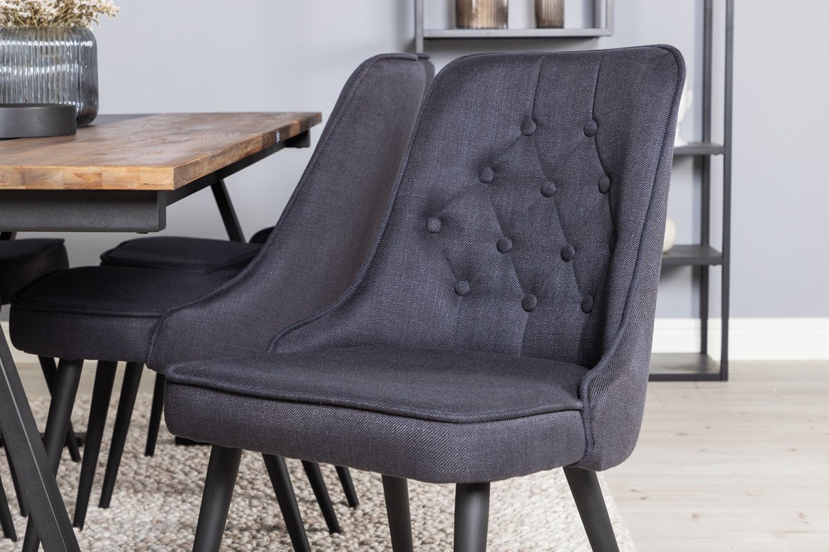Jakarta Eethoek Eetkamertafel Teakhout En 6 Velvet Deluxe Eetkamerstal Zwart.