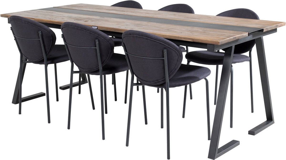 Jakarta Eethoek Eetkamertafel Teakhout En 6 Vault Eetkamerstal Zwart.