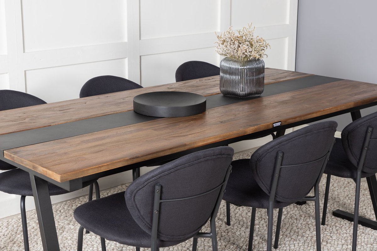Jakarta Eethoek Eetkamertafel Teakhout En 6 Vault Eetkamerstal Zwart.
