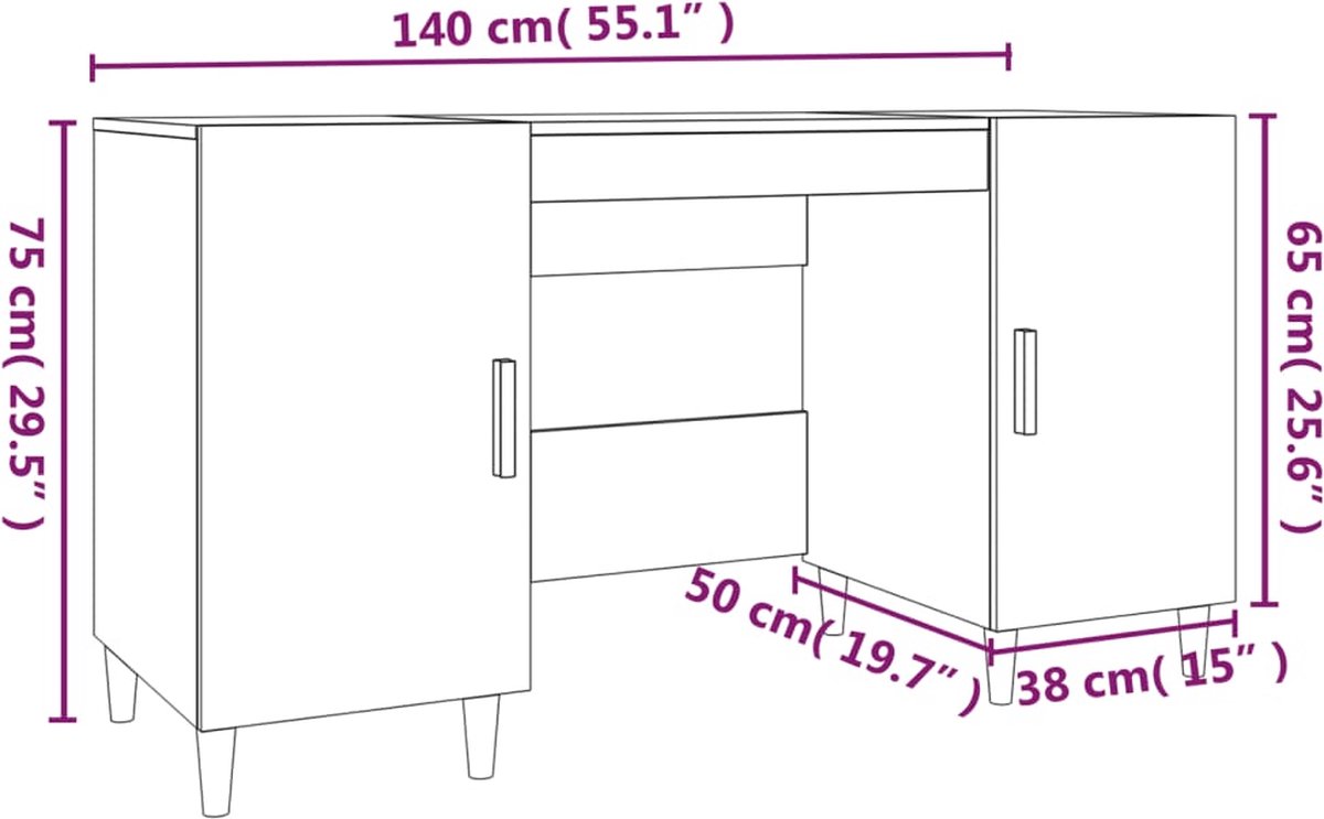 Vidaxl Bureau 140x50x75 Cm Bewerkt Hout Beton - Grijs