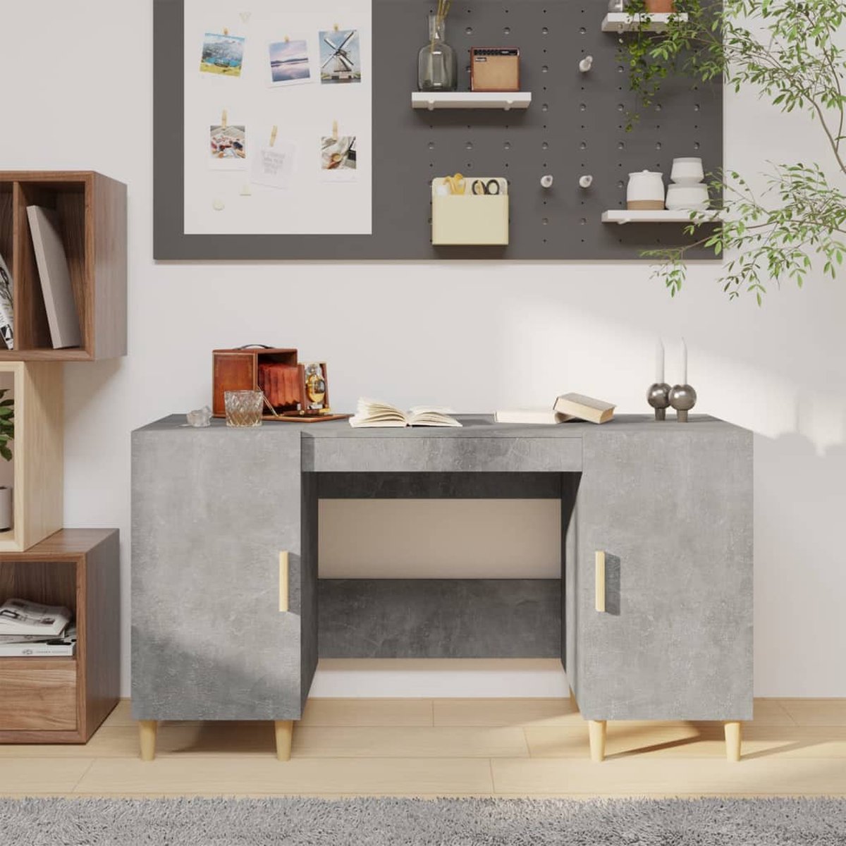 Vidaxl Bureau 140x50x75 Cm Bewerkt Hout Beton - Grijs