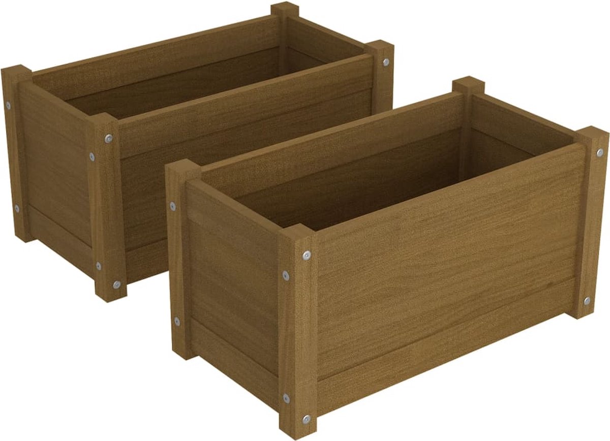 Vidaxl Plantenbakken 2 St 60x31x31 Cm Massief Grenenhout Honing - Bruin