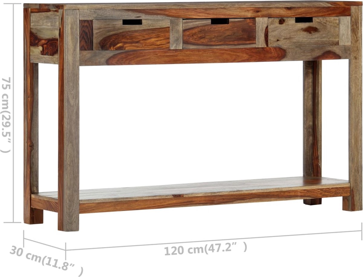Vidaxl Wandtafel Met 3 Lades 120x30x75 Cm Massief Sheeshamhout - Grijs